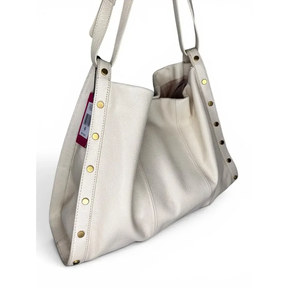 Vince Camuto Lisha Warm Vanilla Leather Studded Shoulder Bag Hobo Tote